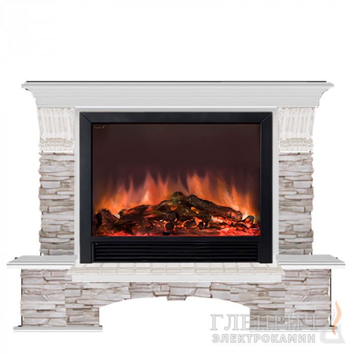 Каминокомплект Бостон Sharm 33 Мисхор беленный дуб - Гленрич [Электрокамин Шарм 33 - Glenrich]